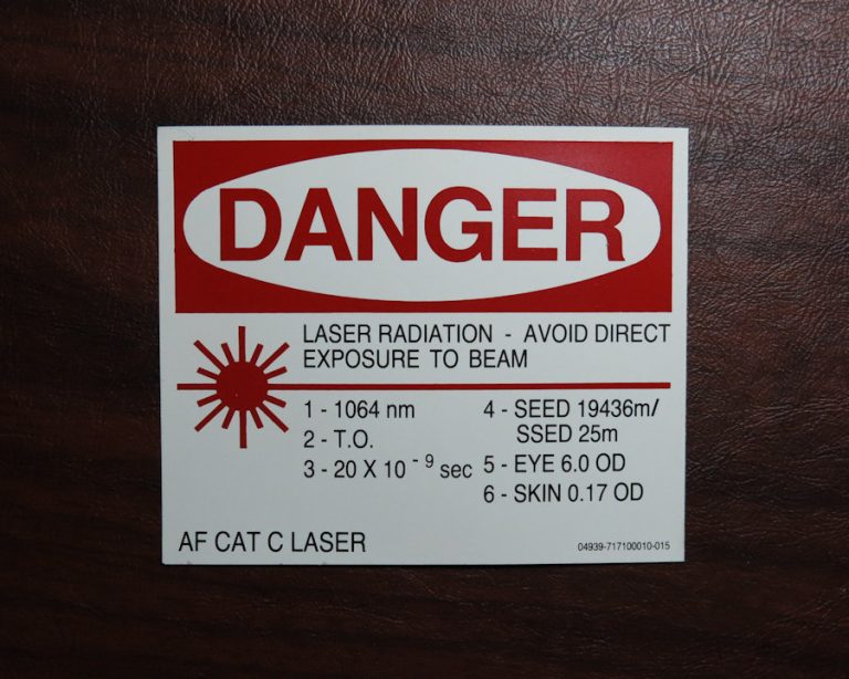 717100010-015, Danger Laser Warning Sticker, Lantirn – Defense Simulations